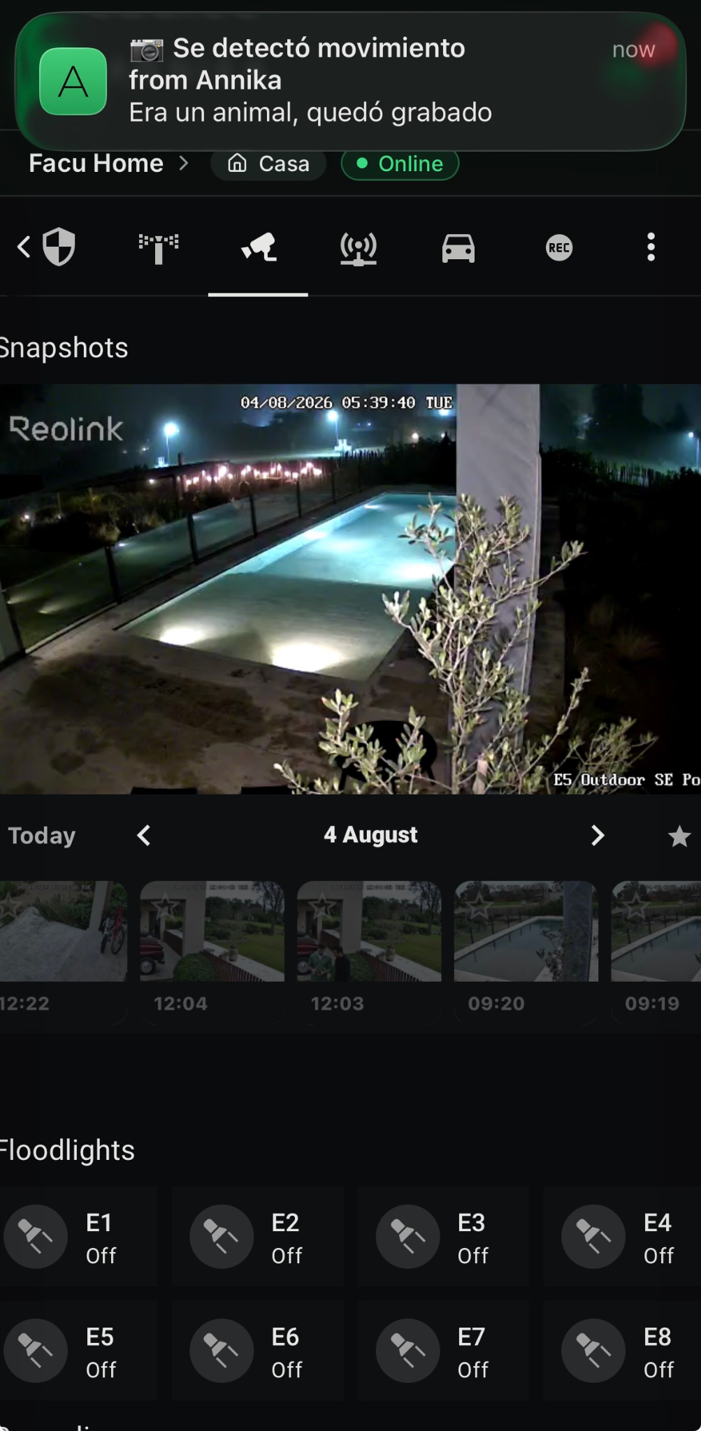 La app de Annika mostrando una alerta de movimiento